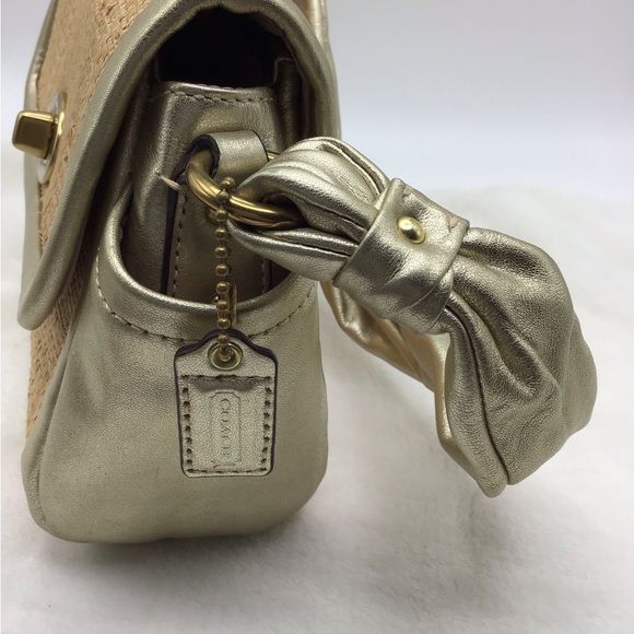 Coach  Parker Woven Straw Metallic Leather Shoulder Bag 42475 - Picture 3 of 14